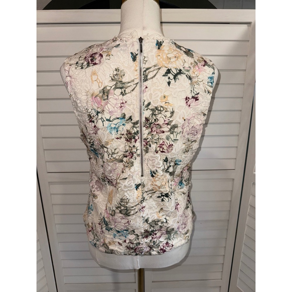 Nanette Lepore Floral Lace Top Womens Ivory Sleeveless Back Zip Shell Size M - Picture 5 of 7